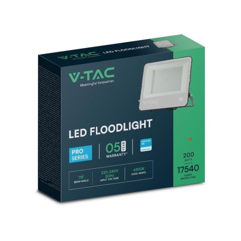 Projektor LED V-TAC 200W 100Lm/W przewód 1mb SAMSUNG CHIP czarny VT-44204 6500K 17540lm 5 lat gwarancji