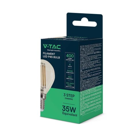 Żarówka LED filament V-TAC 4W kulka P45 E14 3xKlik ściemnialna VT-2604 3000K 400lm
