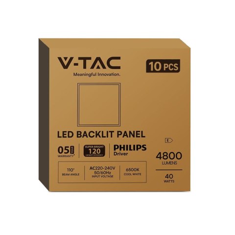 Panel LED V-TAC 40W 600x600 backlight 33mm 120Lm/W zasilacz Philips VT-61040 4000K 4800lm 5 lat gwarancji