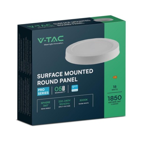Panel natynkowy V-TAC 18W LED SAMSUNG CHIP okrągły 215x30mm VT-60018RD-S 4000K 1980lm 5 lat gwarancji