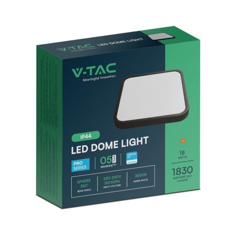 Plafon V-TAC 18W LED SAMSUNG CHIP kwadrat 25x25cm natynkowy IP44 czarny VT-8618B 3000K 1830lm 5 lat gwarancji