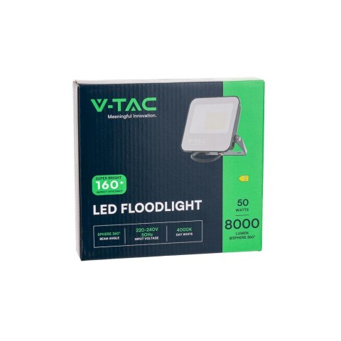 Projektor LED V-TAC 50W czarny 160Lm/W VT-44051 4000K 8000lm 5 lat gwarancji