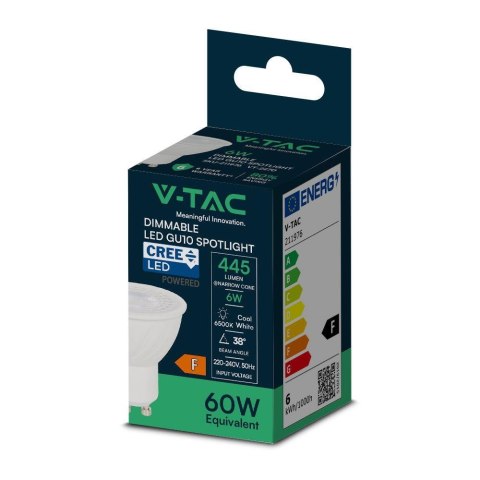 Żarówka LED V-TAC CREE CHIP 6W GU10 38st ściemnialna VT-227D 4000K 445lm 6 lat gwarancji