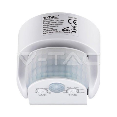 Czujnik ruchu V-TAC ścienny biały 180st/360st IP65 VT-8093