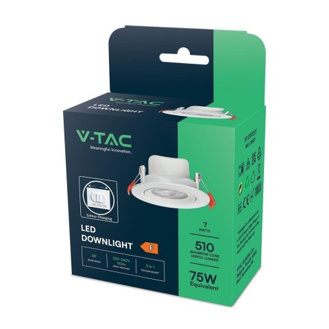 Oczko LED V-TAC 7W białe downlight 3w1 VT-2707CCT 3000K-4000K-6500K 510lm 5 Lat gwarancji