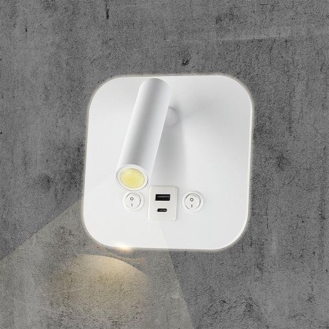 Oprawa LED V-TAC 8W COB CREE kinkiet biały hotel łóżko USB+USB C włącznik VT-80068-W 3000K 830lm 2 Lata gwarancji