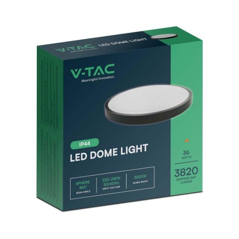 Plafon V-TAC 36W LED okrągły 35cm natynkowy IP44 czarny VT-8630B 4000K 3820lm