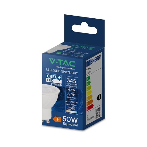 Żarówka LED V-TAC CREE CHIP 4,5W GU10 38st VT-275 3000K 345lm 6 lat gwarancji