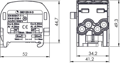 Blok rozdzielczy - odgałęźny SCB 25-2 Al/Cu 80120 SIMBLOCK szary 81505002
