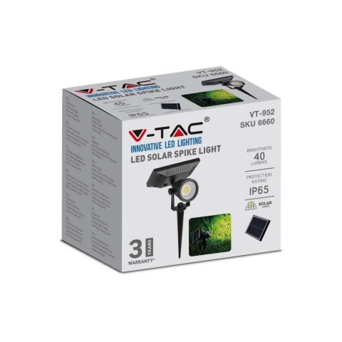 Oprawa gruntowa ogrodowa wbijana LED V-TAC solarna 2W IP65 VT-952 4000K 40lm 3 lata gwarancji