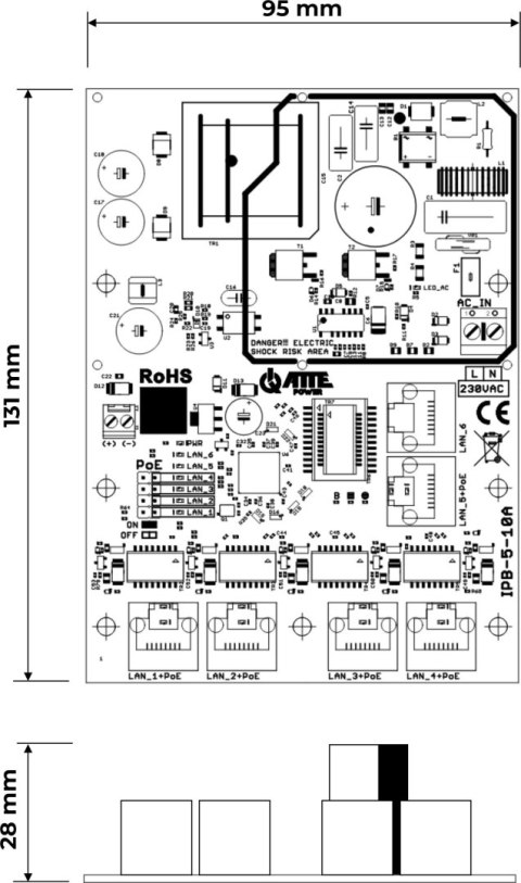 Switch PoE 6 portowy ze zintegrowanym zasilaczem ATTE IPB-5-10A-OF