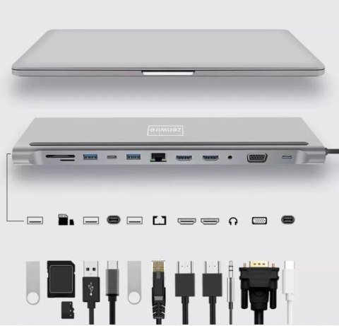 HUB ADAPTER USB-C 12w1 Stacja Dokująca 2x HDMI 4K ETHERNET RJ45 USB 3.0 BYL-2211
