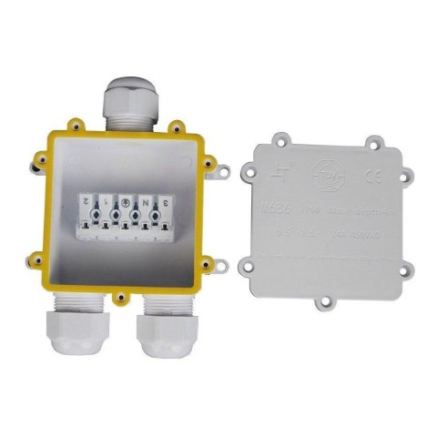 Puszka złączka mufa hermetyczna 4x5Pin biała trójnik 0.5-2,5mm2 średnica przewodu 8-12mm IP68 V-TAC VT-870
