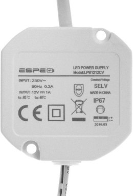 ZASILACZ DOPUSZKOWY ESPE LP-1212-211 12V 1A 12 W IP67 5.5 / 2.1 mm