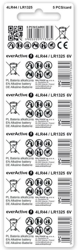 Bateria 4LR44 / LR1325 / 544A everActive 6V (blister 5 szt.)