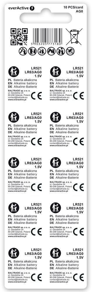Bateria AG0 / G0 / LR63 / LR521 everActive 1,5V (blister 10 szt.)