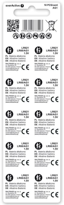 Bateria AG1 / G1 / LR60 / LR621 everActive 1,5V (blister 10 szt.)