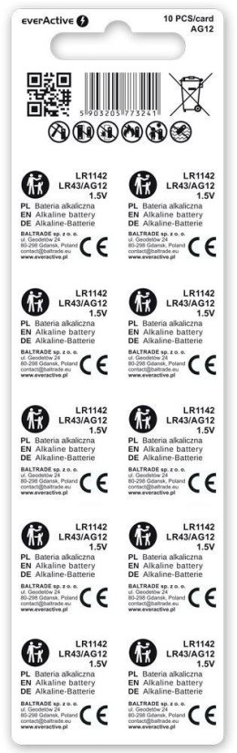 Bateria AG12 / G12 / LR43 / LR1142 everActive 1,5V (blister 10 szt.)