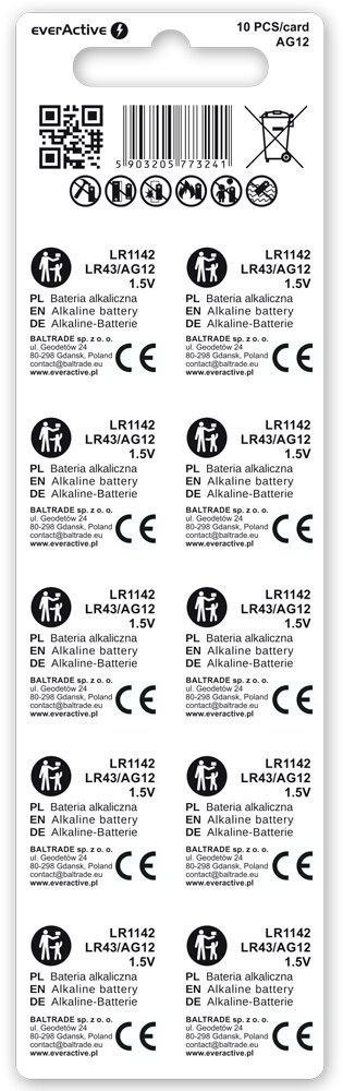 Bateria AG12 / G12 / LR43 / LR1142 everActive 1,5V (blister 10 szt.)