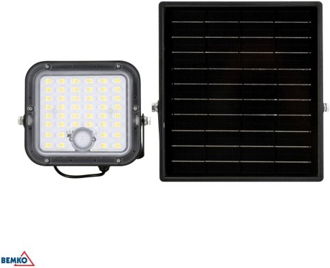 NAŚWIETLACZ SOLARNY LED BEMKO SOLPAR 10W 1500LM 3000/4000K IP65 CZARNY CZ. PIR