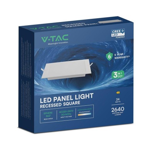Panel wpuszczany downlight V-TAC 18W LED CREE CHIP kwadrat 295x295mm VT-61024CCT 3000K-4000K-6500K 2640lm 6 lat gwarancji