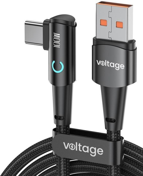Kabel USB-A / USB-C kątowy Voltage PowerAngle 66W PD 100cm czarny