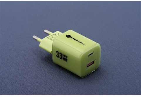 ŁADOWARKA SIECIOWA Forcell F-Energy GaN III VT-41 33 W 1x USB-C 1x USB-A PD 3.0 QC 4.0 ZIELONA