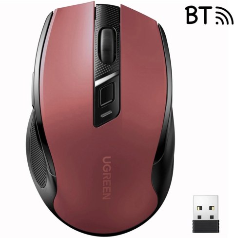 Mysz optyczna Ugreen MU006 bezprzewodowa USB 2.4GHz / Bluetooth 5.0 4000 DPI - czerwona