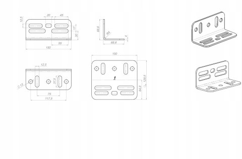 Uniwersalna podstawa pod napędy przesuwne/zestaw 4 kątowników ASM150