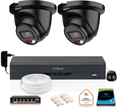 ZESTAW 2 Kamer czarnych IP Dahua 8mpx IPC-HDW2849TM-S-IL-BLACK + DYSK