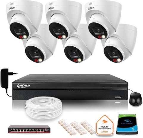 ZESTAW 6 Kamer IP Dahua 8mpx IPC-HDW1839T-A-IL-0280B-S6 + DYSK